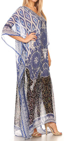 Sakkas Wilder  Printed Design Long Sheer Rhinestone Caftan Dress / Cover Up
