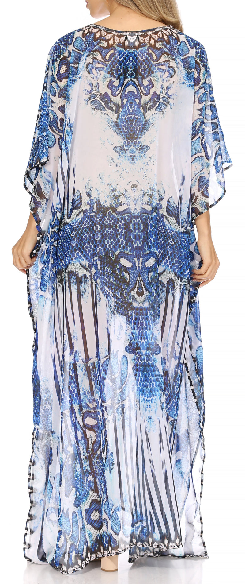 Sakkas Wilder  Printed Design Long Sheer Rhinestone Caftan Dress / Cover Up