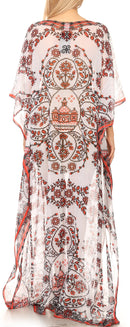 Sakkas Wilder  Printed Design Long Sheer Rhinestone Caftan Dress / Cover Up