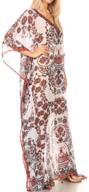 Sakkas Wilder  Printed Design Long Sheer Rhinestone Caftan Dress / Cover Up