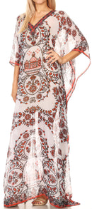 Sakkas Wilder  Printed Design Long Sheer Rhinestone Caftan Dress / Cover Up