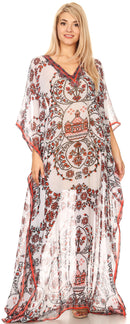 Sakkas Wilder  Printed Design Long Sheer Rhinestone Caftan Dress / Cover Up