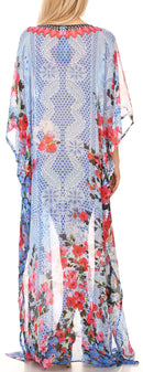 Sakkas Wilder  Printed Design Long Sheer Rhinestone Caftan Dress / Cover Up