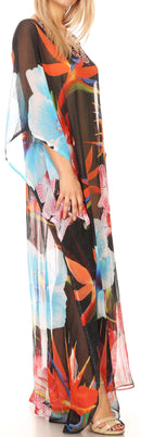 Sakkas Wilder  Printed Design Long Sheer Rhinestone Caftan Dress / Cover Up
