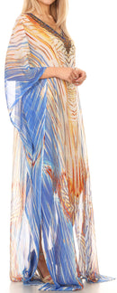 Sakkas Wilder  Printed Design Long Sheer Rhinestone Caftan Dress / Cover Up
