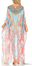 Sakkas Wilder  Printed Design Long Sheer Rhinestone Caftan Dress / Cover Up