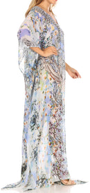 Sakkas Wilder  Printed Design Long Sheer Rhinestone Caftan Dress / Cover Up