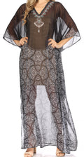 Sakkas Wilder  Printed Design Long Sheer Rhinestone Caftan Dress / Cover Up#color_tbk34-Multi