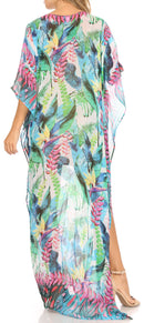 Sakkas Wilder  Printed Design Long Sheer Rhinestone Caftan Dress / Cover Up