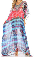 Sakkas Wilder  Printed Design Long Sheer Rhinestone Caftan Dress / Cover Up#color_um232-Multi