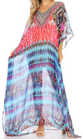 Sakkas Wilder  Printed Design Long Sheer Rhinestone Caftan Dress / Cover Up#color_um232-multi