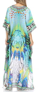 Sakkas  Georgettina Flowy  Rhinestone V Neck Long Caftan Dress / Cover Up