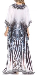 Sakkas  Georgettina Flowy  Rhinestone V Neck Long Caftan Dress / Cover Up