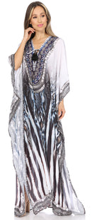 Sakkas  Georgettina Flowy  Rhinestone V Neck Long Caftan Dress / Cover Up