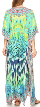 Sakkas  Georgettina Flowy  Rhinestone V Neck Long Caftan Dress / Cover Up