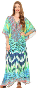 Sakkas  Georgettina Flowy  Rhinestone V Neck Long Caftan Dress / Cover Up