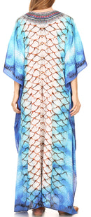 Sakkas  Georgettina Flowy  Rhinestone V Neck Long Caftan Dress / Cover Up