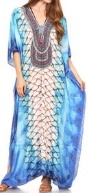 Sakkas  Georgettina Flowy  Rhinestone V Neck Long Caftan Dress / Cover Up