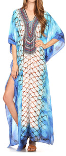 Sakkas  Georgettina Flowy  Rhinestone V Neck Long Caftan Dress / Cover Up