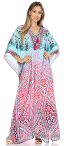 Sakkas  Georgettina Flowy  Rhinestone V Neck Long Caftan Dress / Cover Up