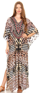 Sakkas  Georgettina Flowy  Rhinestone V Neck Long Caftan Dress / Cover Up