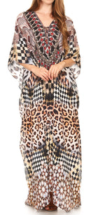 Sakkas  Georgettina Flowy  Rhinestone V Neck Long Caftan Dress / Cover Up