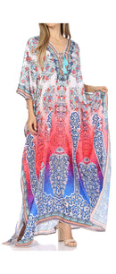 Sakkas  Georgettina Flowy  Rhinestone V Neck Long Caftan Dress / Cover Up