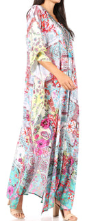 Sakkas  Georgettina Flowy  Rhinestone V Neck Long Caftan Dress / Cover Up