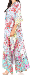 Sakkas  Georgettina Flowy  Rhinestone V Neck Long Caftan Dress / Cover Up