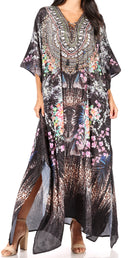 Sakkas  Georgettina Flowy  Rhinestone V Neck Long Caftan Dress / Cover Up