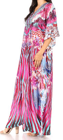 Sakkas  Georgettina Flowy  Rhinestone V Neck Long Caftan Dress / Cover Up