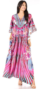 Sakkas  Georgettina Flowy  Rhinestone V Neck Long Caftan Dress / Cover Up