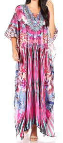 Sakkas  Georgettina Flowy  Rhinestone V Neck Long Caftan Dress / Cover Up