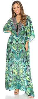 Sakkas  Georgettina Flowy  Rhinestone V Neck Long Caftan Dress / Cover Up