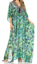 Sakkas  Georgettina Flowy  Rhinestone V Neck Long Caftan Dress / Cover Up