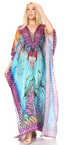 Sakkas  Georgettina Flowy  Rhinestone V Neck Long Caftan Dress / Cover Up
