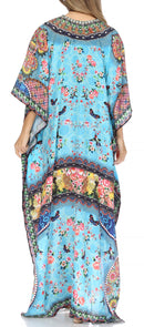Sakkas  Georgettina Flowy  Rhinestone V Neck Long Caftan Dress / Cover Up