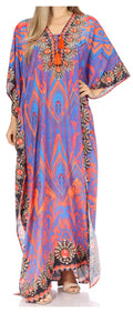 Sakkas  Georgettina Flowy  Rhinestone V Neck Long Caftan Dress / Cover Up#color_PurpleOrange