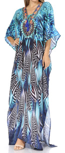 Sakkas  Georgettina Flowy  Rhinestone V Neck Long Caftan Dress / Cover Up