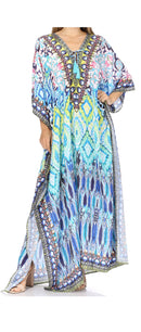 Sakkas  Georgettina Flowy  Rhinestone V Neck Long Caftan Dress / Cover Up