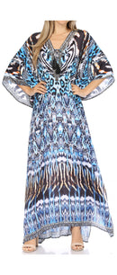 Sakkas  Georgettina Flowy  Rhinestone V Neck Long Caftan Dress / Cover Up