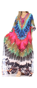 Sakkas  Georgettina Flowy  Rhinestone V Neck Long Caftan Dress / Cover Up