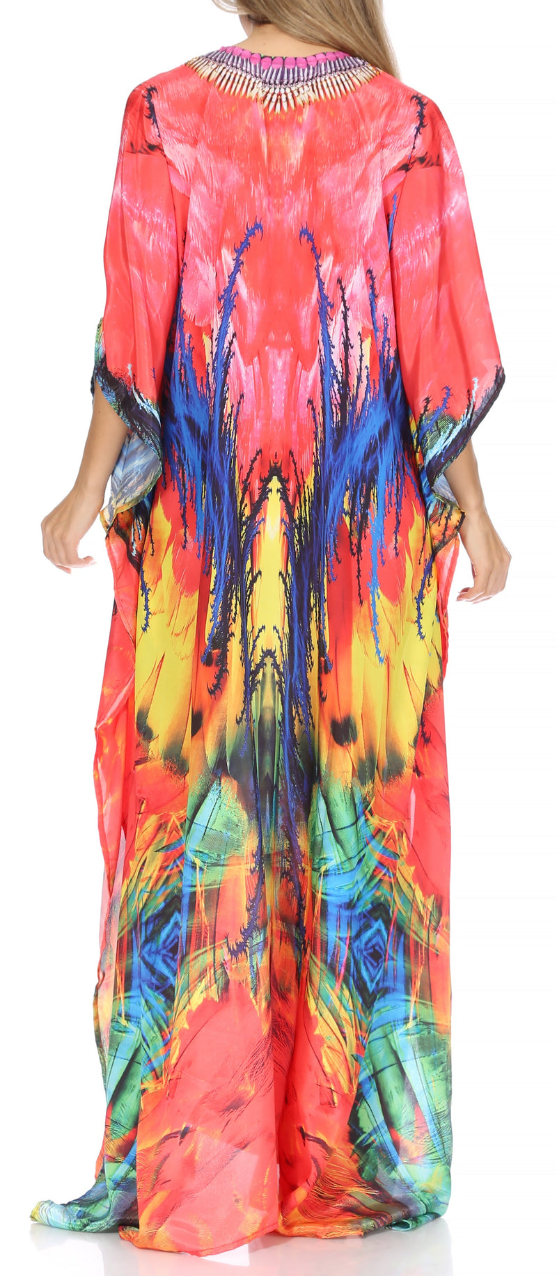 Sakkas  Georgettina Flowy  Rhinestone V Neck Long Caftan Dress / Cover Up