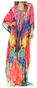 Sakkas  Georgettina Flowy  Rhinestone V Neck Long Caftan Dress / Cover Up#color_Pink/Blue