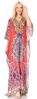 Sakkas  Georgettina Flowy  Rhinestone V Neck Long Caftan Dress / Cover Up