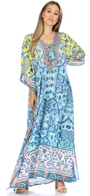 Sakkas  Georgettina Flowy  Rhinestone V Neck Long Caftan Dress / Cover Up