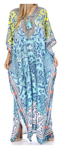 Sakkas  Georgettina Flowy  Rhinestone V Neck Long Caftan Dress / Cover Up