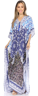 Sakkas  Georgettina Flowy  Rhinestone V Neck Long Caftan Dress / Cover Up