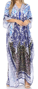 Sakkas  Georgettina Flowy  Rhinestone V Neck Long Caftan Dress / Cover Up