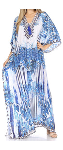 Sakkas  Georgettina Flowy  Rhinestone V Neck Long Caftan Dress / Cover Up